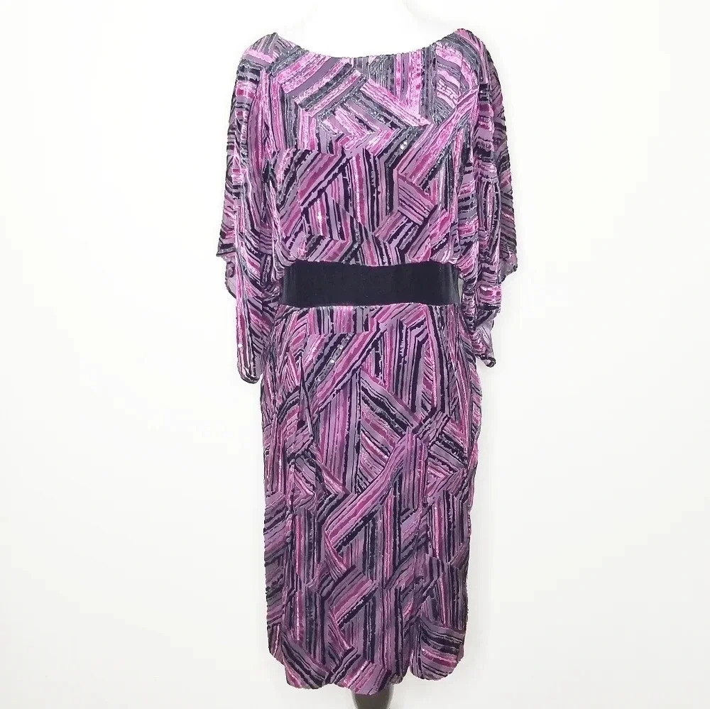 Theia Purple & Black Geometric Print Dress 6